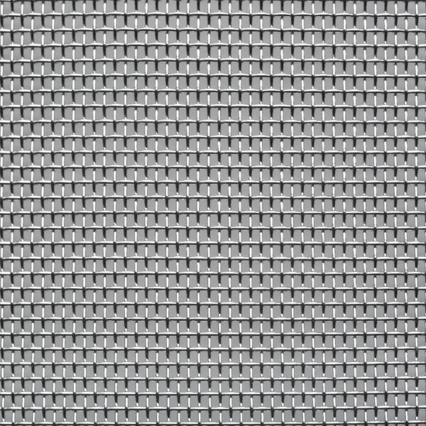 Metrico primo piano di una griglia metallica sorretta da piccoli ripiani, scatto in bianco e nero con texture ripetitiva a mosaic.
